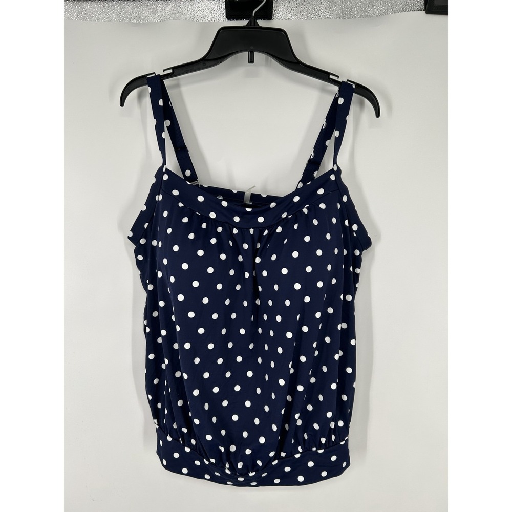 Lands End Tankini Swimsuit Top Womens Size 20W Navy Polka Dot Adjustable Straps